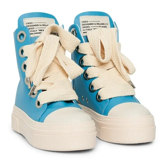 CRISTIAN ZEROTRE CALIPSO -300 BLUE NAPOLI LEATHER WOMEN High-Top Sneakers - Picture 2 of 9